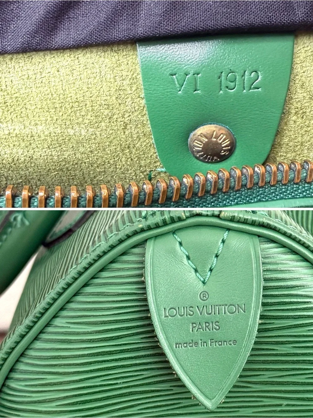 Authentic Louis Vuitton Speedy 25 green epi leather satchel bag  M43014 LV